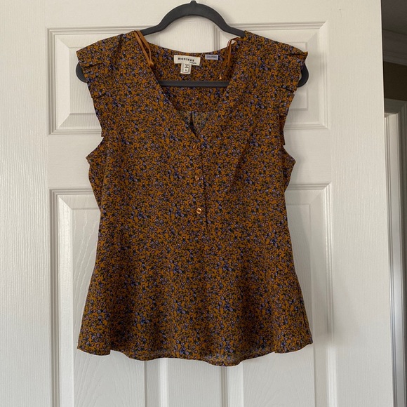 Brownish orange floral sleeveless top - Picture 1 of 2